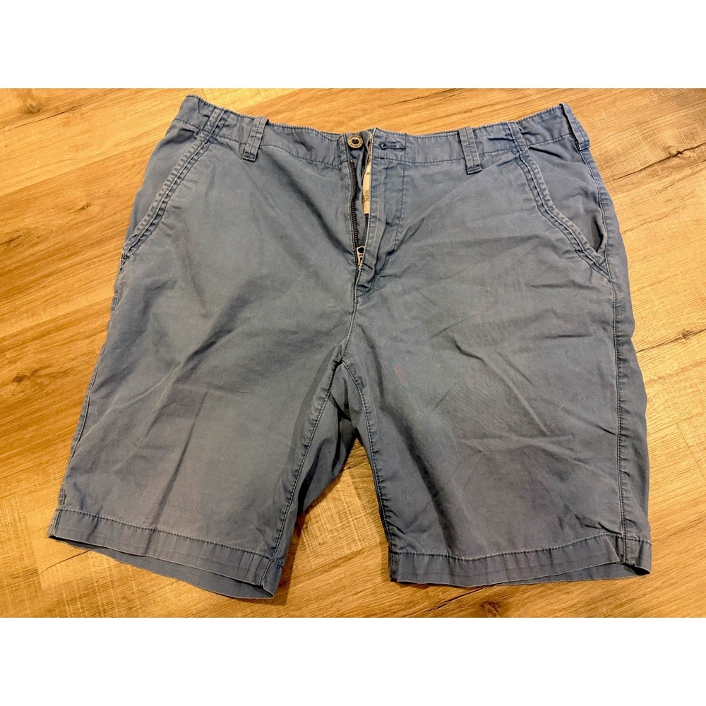 Express Men's Blue Cotton Chino Shorts Button Zip Pockets Flat Front‎